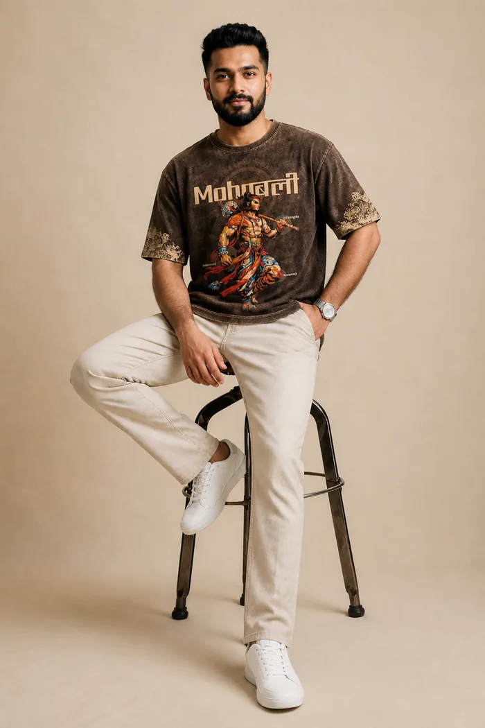 The model in the chosen pose wearing the exact garment